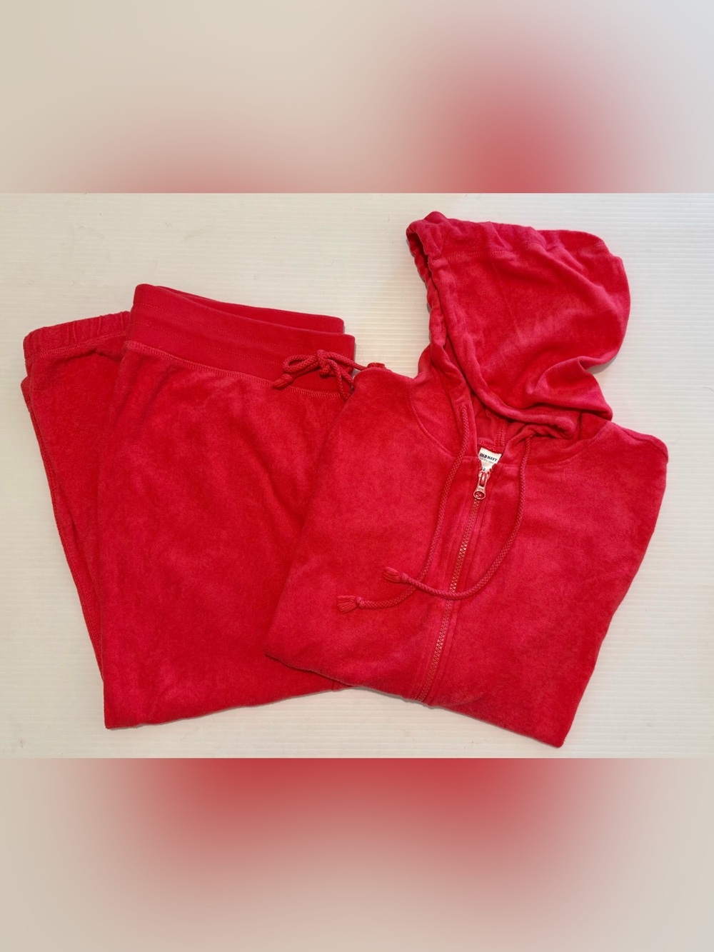Old Navy French Terry Full Zip Hooded Jacket L & Cropped Pullon Pants Coral Sz M